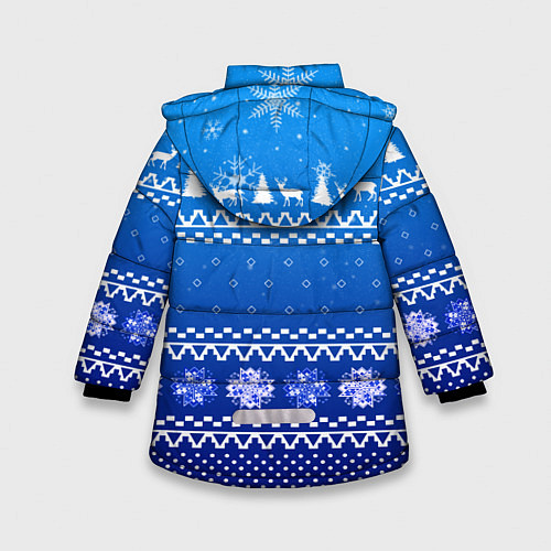 Зимняя куртка для девочки Новогодний узор на синем фоне / 3D-Красный – фото 2