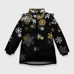 Зимняя куртка для девочки Золотые и белые снежинки