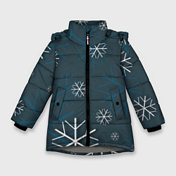 Куртка зимняя для девочки Белые снежинки на синем фоне, цвет: 3D-светло-серый