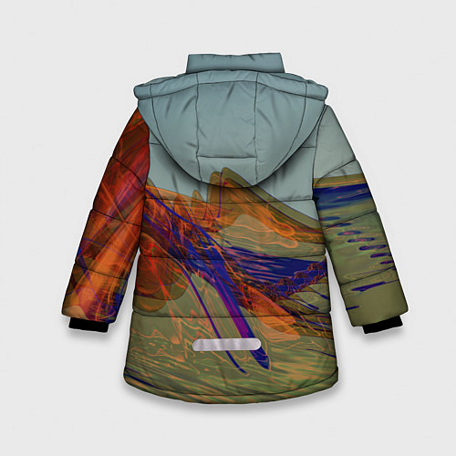 Зимняя куртка для девочки Волнообразные разноцветные музыкальные линии / 3D-Черный – фото 2