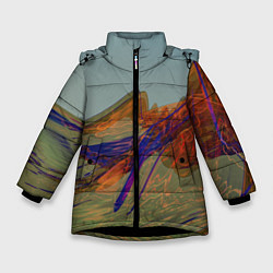 Куртка зимняя для девочки Волнообразные разноцветные музыкальные линии, цвет: 3D-черный