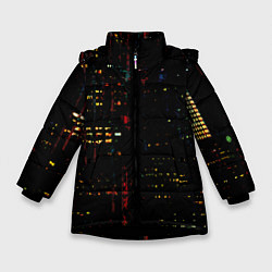 Куртка зимняя для девочки Ночной мегаполис, цвет: 3D-черный