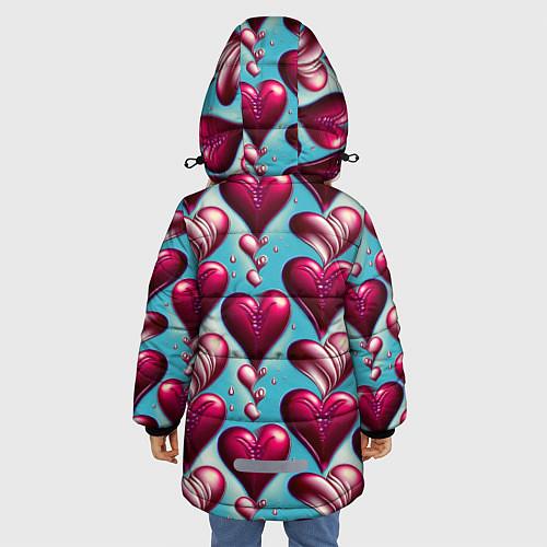 Зимняя куртка для девочки Паттерн красные абстрактные сердца / 3D-Красный – фото 4