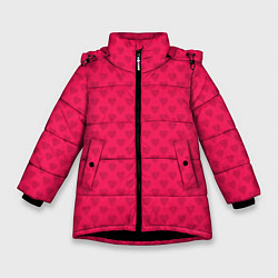 Зимняя куртка для девочки Красный паттерн с мелкими сердечками