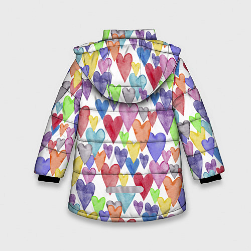 Зимняя куртка для девочки Разноцветные сердечки Калейдоскоп / 3D-Черный – фото 2