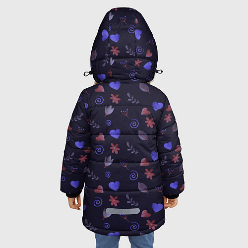 Зимняя куртка для девочки Паттерн с сердечками и цветами / 3D-Красный – фото 4