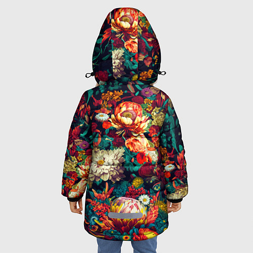 Зимняя куртка для девочки Цветочный паттерн с цветами и листьями / 3D-Красный – фото 4