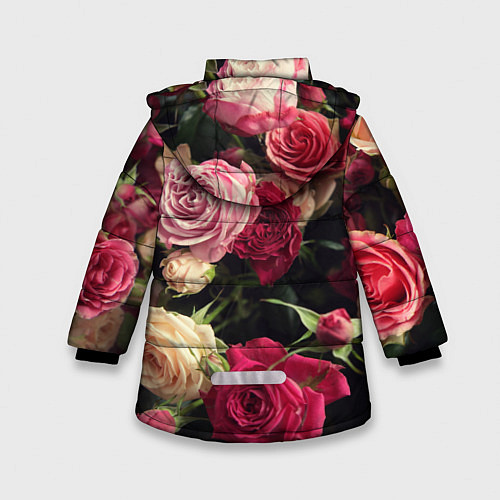 Зимняя куртка для девочки Нежные кустовые розы / 3D-Черный – фото 2