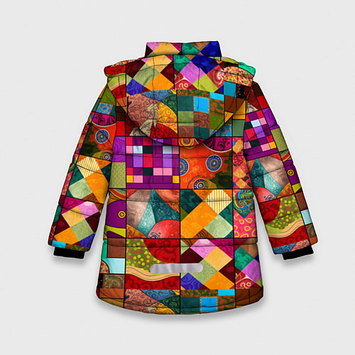 Зимняя куртка для девочки Лоскутное шитье, пэчворк из нейросети / 3D-Черный – фото 2