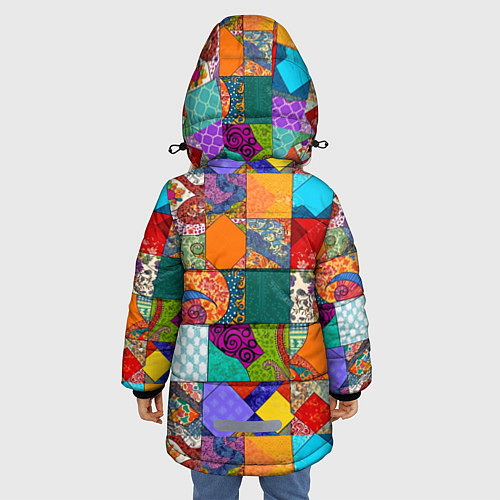 Зимняя куртка для девочки Разноцветные лоскуты / 3D-Красный – фото 4