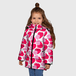 Куртка зимняя для девочки Двойные сердечки - паттерн, цвет: 3D-светло-серый — фото 2