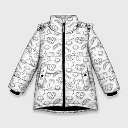 Куртка зимняя для девочки Дудлы с темой любви и космоса, цвет: 3D-черный