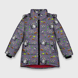 Куртка зимняя для девочки Енотики паттерн, цвет: 3D-красный