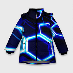 Куртка зимняя для девочки Neon abstraction plates storm, цвет: 3D-светло-серый