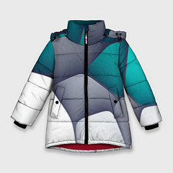Зимняя куртка для девочки Серо-бело-синий каменный паттерн