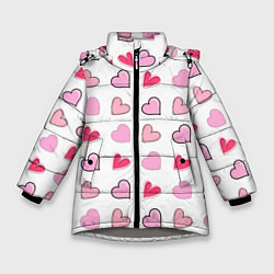 Куртка зимняя для девочки Валентинки на белом фоне, цвет: 3D-светло-серый