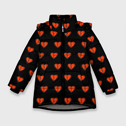 Зимняя куртка для девочки Разбитые сердца на черном фоне