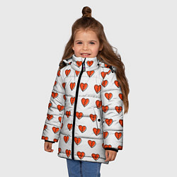 Куртка зимняя для девочки Разбитые сердца на белом фоне, цвет: 3D-черный — фото 2
