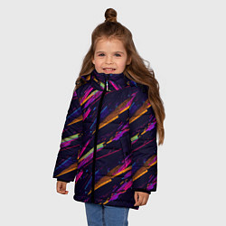 Куртка зимняя для девочки Глитч полосы, цвет: 3D-черный — фото 2