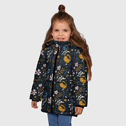 Куртка зимняя для девочки Растительный паттерн с котиками, цвет: 3D-светло-серый — фото 2