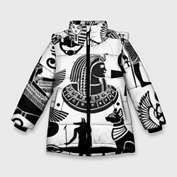 Куртка зимняя для девочки Египетские знаки, цвет: 3D-черный