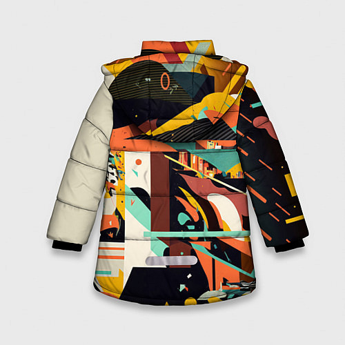 Зимняя куртка для девочки Авангардная геометрическая композиция / 3D-Черный – фото 2