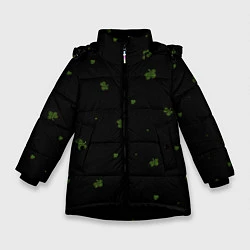 Куртка зимняя для девочки Четырехлистный клевер на черном фоне, цвет: 3D-черный