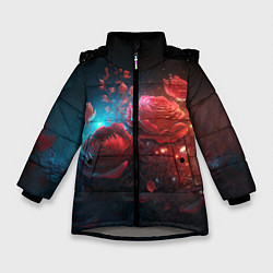 Куртка зимняя для девочки Алые розы в ночном лесу, цвет: 3D-светло-серый