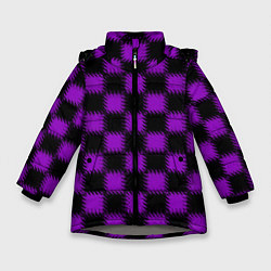 Куртка зимняя для девочки Фиолетовый черный узор Шахматка, цвет: 3D-светло-серый