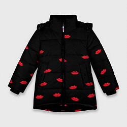 Куртка зимняя для девочки Поцелуи для любимого, цвет: 3D-черный