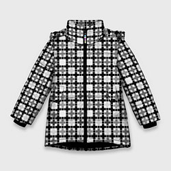 Куртка зимняя для девочки Черно-белый геометрический мелкий узор, цвет: 3D-черный
