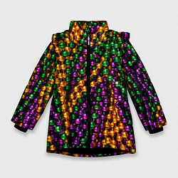 Куртка зимняя для девочки Разноцветные буссы, цвет: 3D-черный