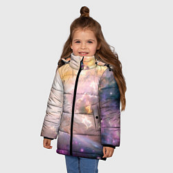 Куртка зимняя для девочки Аморфное абстрактное космическое красочное небо, цвет: 3D-красный — фото 2
