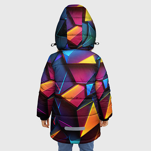 Зимняя куртка для девочки Неоновые абстрактные плиты / 3D-Красный – фото 4