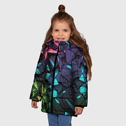 Куртка зимняя для девочки Неоновые абстрактные каменные плиты, цвет: 3D-светло-серый — фото 2