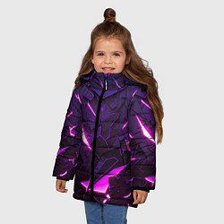 Куртка зимняя для девочки Неоновые абстрактные электрические плиты, цвет: 3D-красный — фото 2