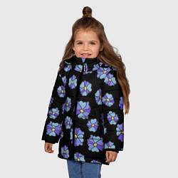 Куртка зимняя для девочки Дудл цветы на черном - паттерн, цвет: 3D-черный — фото 2