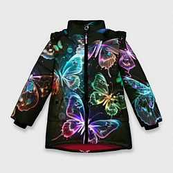 Куртка зимняя для девочки Неоновые дикие бабочки, цвет: 3D-красный