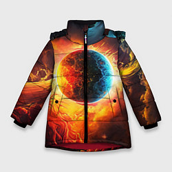 Зимняя куртка для девочки Планета в огненном космосе