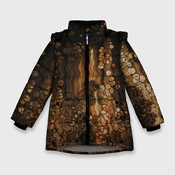 Куртка зимняя для девочки Тёмные камни и тёмные краски в воде, цвет: 3D-светло-серый