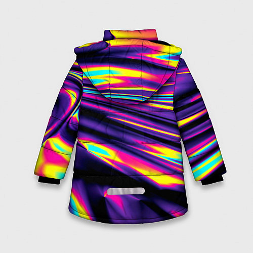 Зимняя куртка для девочки Неоновые разводы цветных красок / 3D-Черный – фото 2