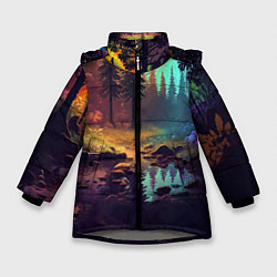 Зимняя куртка для девочки Неоновый лес с радугой