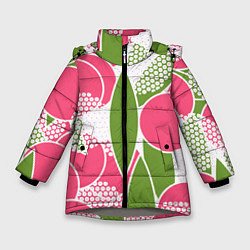 Зимняя куртка для девочки Абстракция круги и зеленый лист