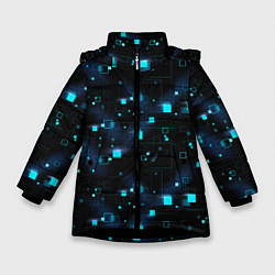Куртка зимняя для девочки Светящиеся неоновые квадраты, цвет: 3D-черный