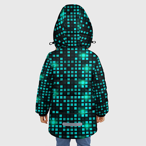Зимняя куртка для девочки Светящиеся неоновые квадраты / 3D-Светло-серый – фото 4