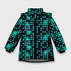 Куртка зимняя для девочки Светящиеся неоновые квадраты, цвет: 3D-светло-серый