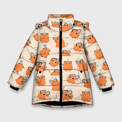 Куртка зимняя для девочки Человек-бензопила - Почита и хлебушек, цвет: 3D-черный