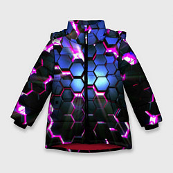 Куртка зимняя для девочки Неоновые стильные соты, цвет: 3D-красный