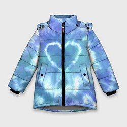 Куртка зимняя для девочки Сердце - тай-дай - голубой, цвет: 3D-светло-серый