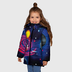 Куртка зимняя для девочки Вселенная, космос, цвет: 3D-светло-серый — фото 2